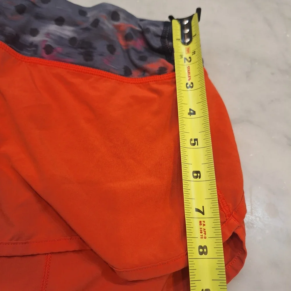 Lululemon Speed Up Shorts Sz 6 Orange Patterned Waistband Running Athletic Cheer